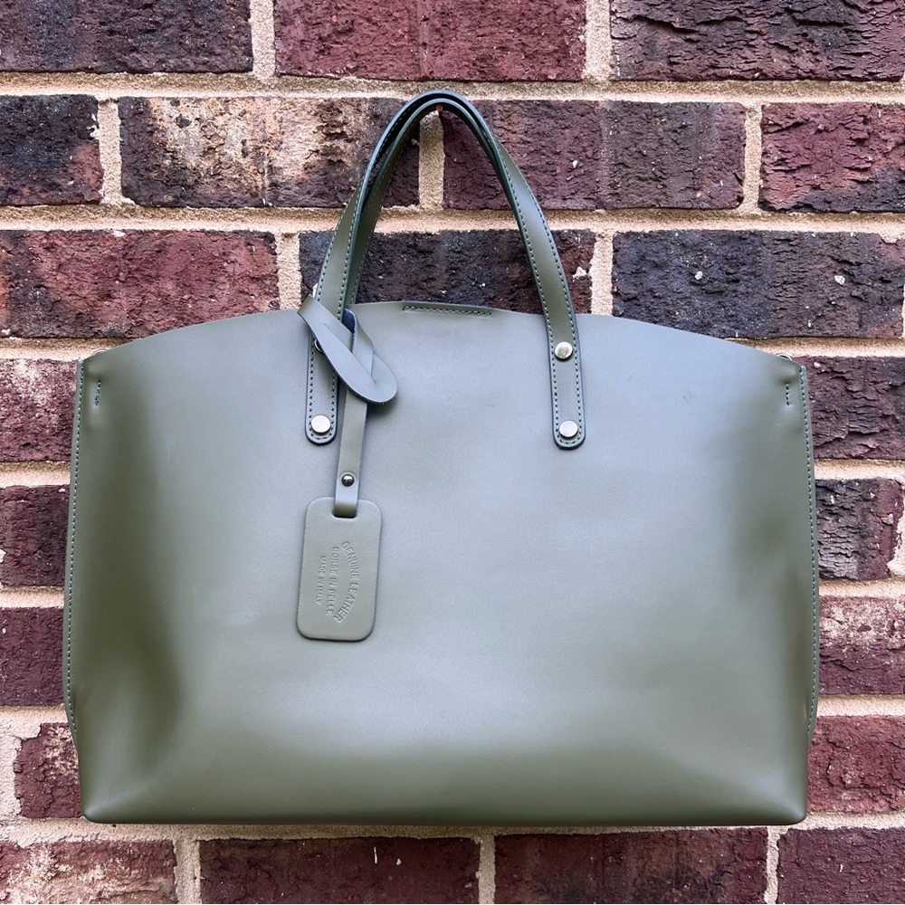 Olive Green Genuine Leather Made in Italy Large Tote Bag